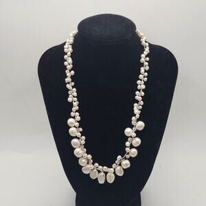 Baroque Pearl Cluster Bib Necklace 925 Sterling Silver Clasp Bridal Statement